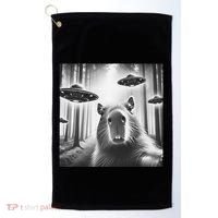 Funny Graphic Novelty Capybara Selfie With Ufo Weird Silly Golf Towel thumb 0