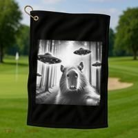 Funny Graphic Novelty Capybara Selfie With Ufo Weird Silly Golf Towel thumb 1