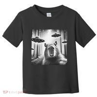 Funny Graphic Novelty Capybara Selfie With Ufo Weird Silly Toddler T-Shirt thumb 0