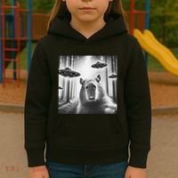 Funny Graphic Novelty Capybara Selfie With Ufo Weird Silly Kids Hoodie thumb 3