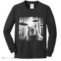 Funny Graphic Novelty Capybara Selfie With Ufo Weird Silly Kids Long Sleeve Shirt thumb 0