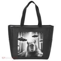 Funny Graphic Novelty Capybara Selfie With Ufo Weird Silly Tote Bag thumb 0