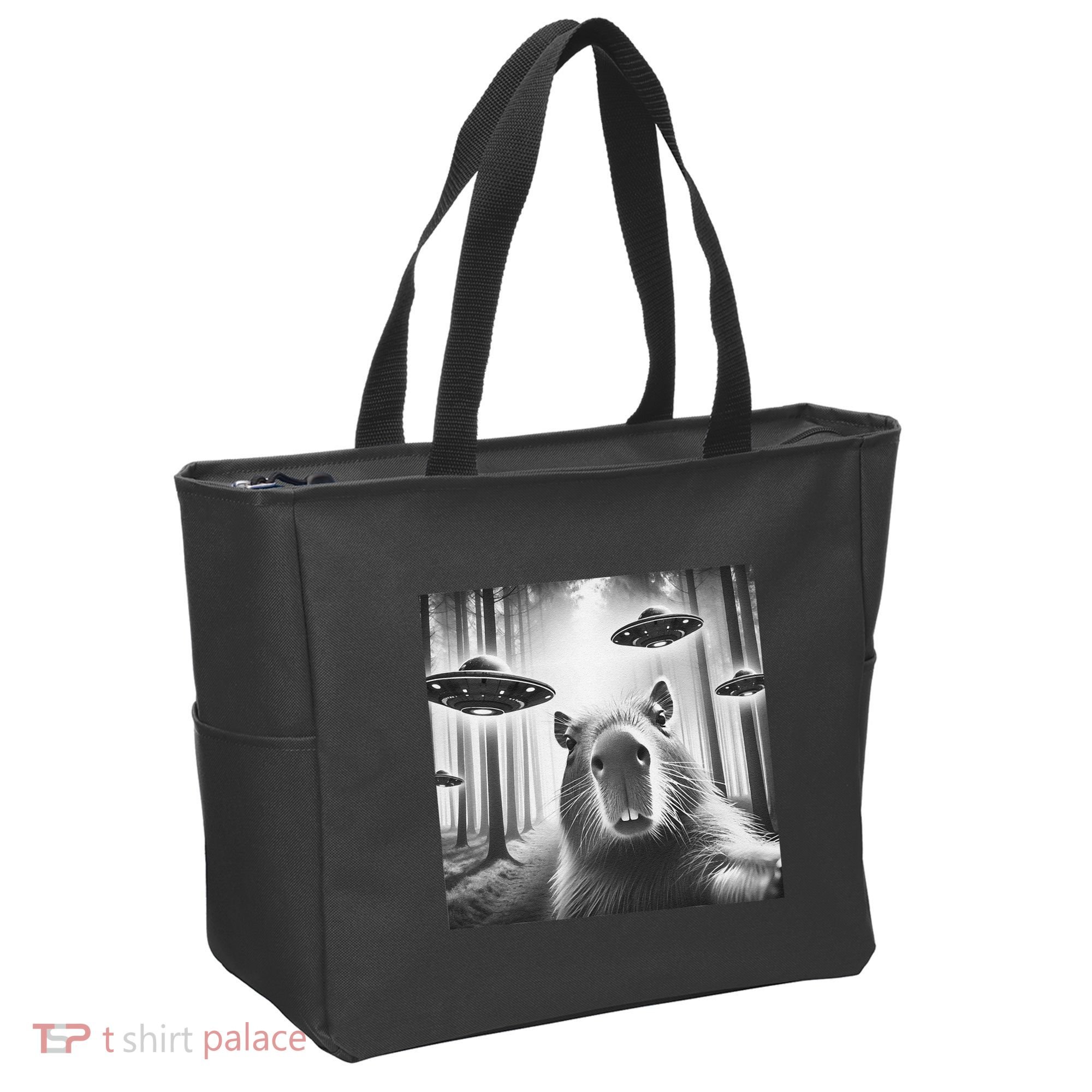 Funny Graphic Novelty Capybara Selfie With Ufo Weird Silly Tote Bag