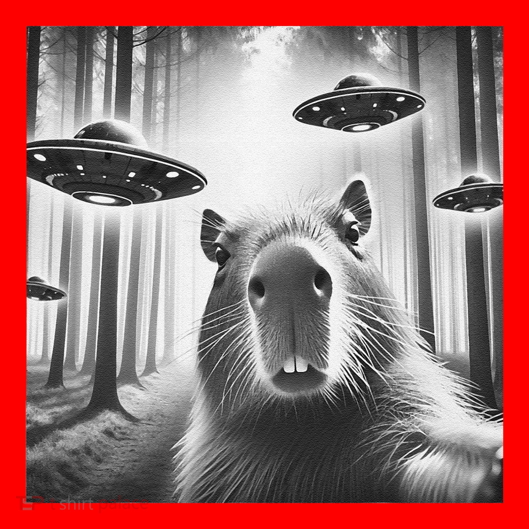 Funny Graphic Novelty Capybara Selfie With Ufo Weird Silly Santa Hat