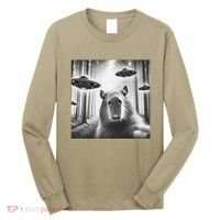 Funny Graphic Novelty Capybara Selfie With Ufo Weird Silly Long Sleeve Shirt thumb 0
