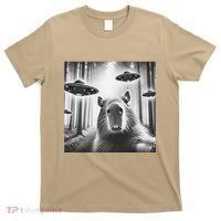Funny Graphic Novelty Capybara Selfie With Ufo Weird Silly T-Shirt thumb 0