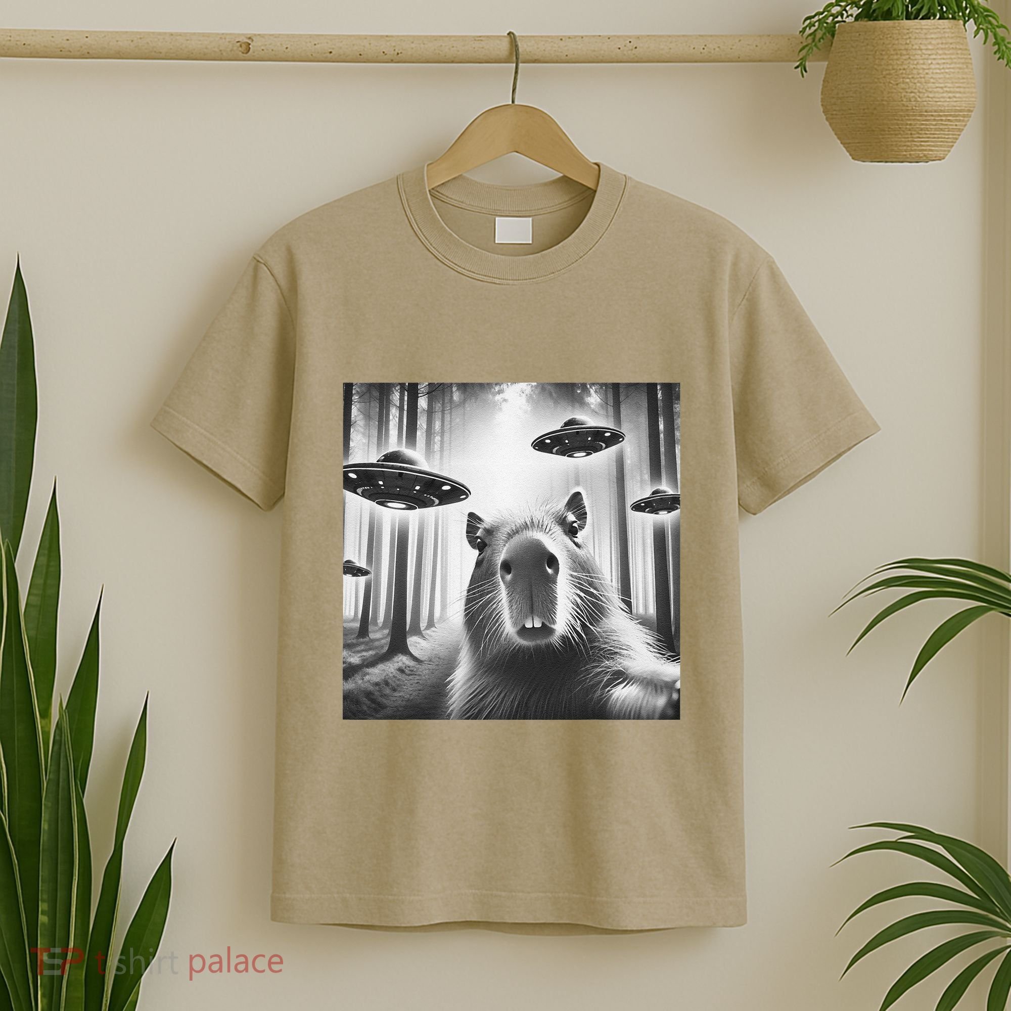Funny Graphic Novelty Capybara Selfie With Ufo Weird Silly T-Shirt