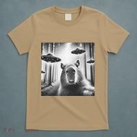 Funny Graphic Novelty Capybara Selfie With Ufo Weird Silly T-Shirt thumb 5