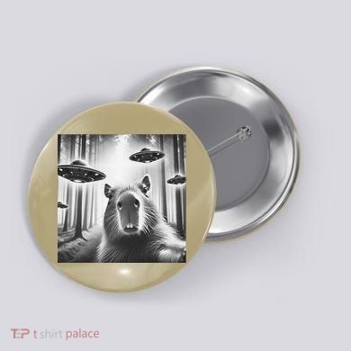 Funny Graphic Novelty Capybara Selfie With Ufo Weird Silly Button