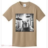 Funny Graphic Novelty Capybara Selfie With Ufo Weird Silly Kids T-Shirt thumb 0