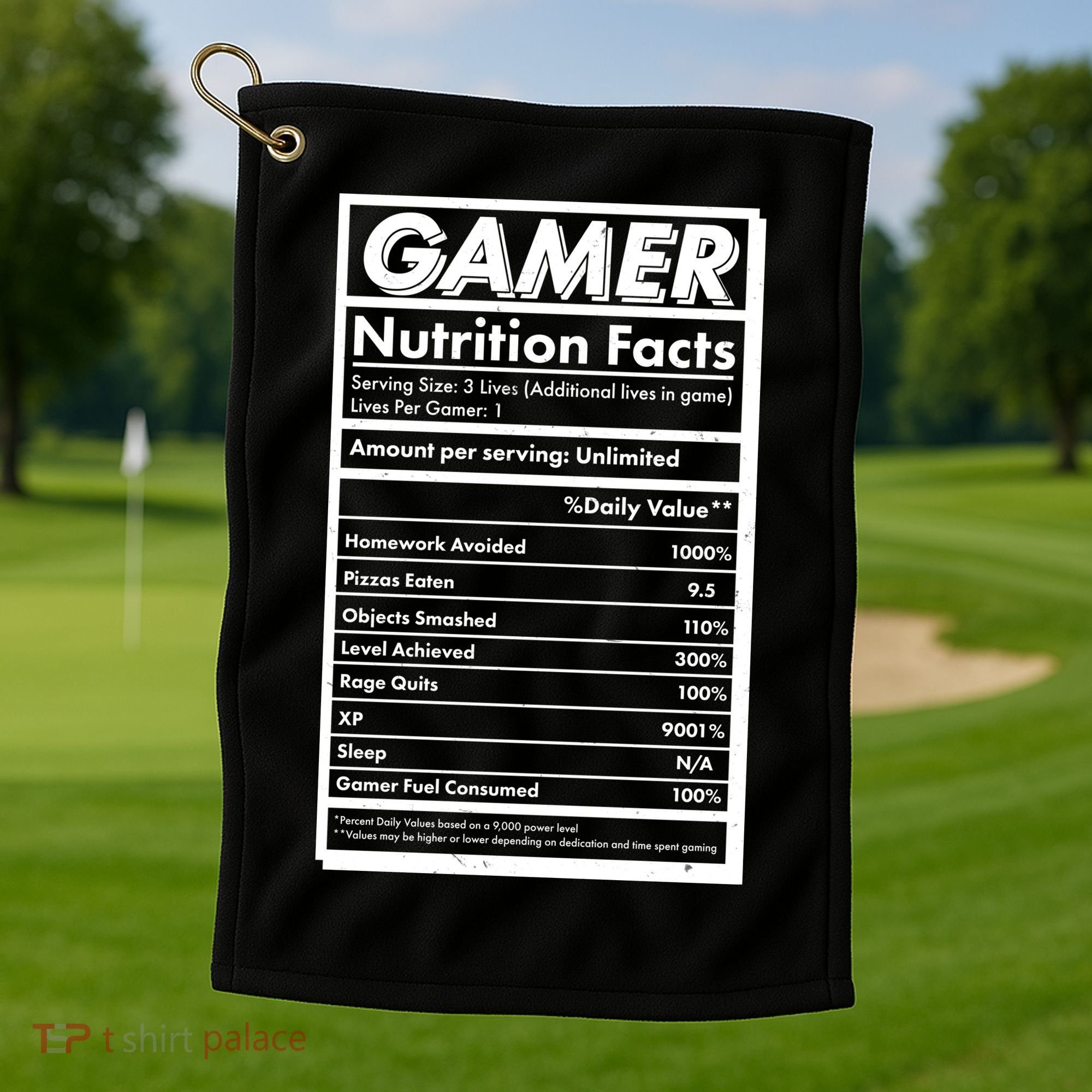 Funny Gamer Nutrition Facts Golf Towel