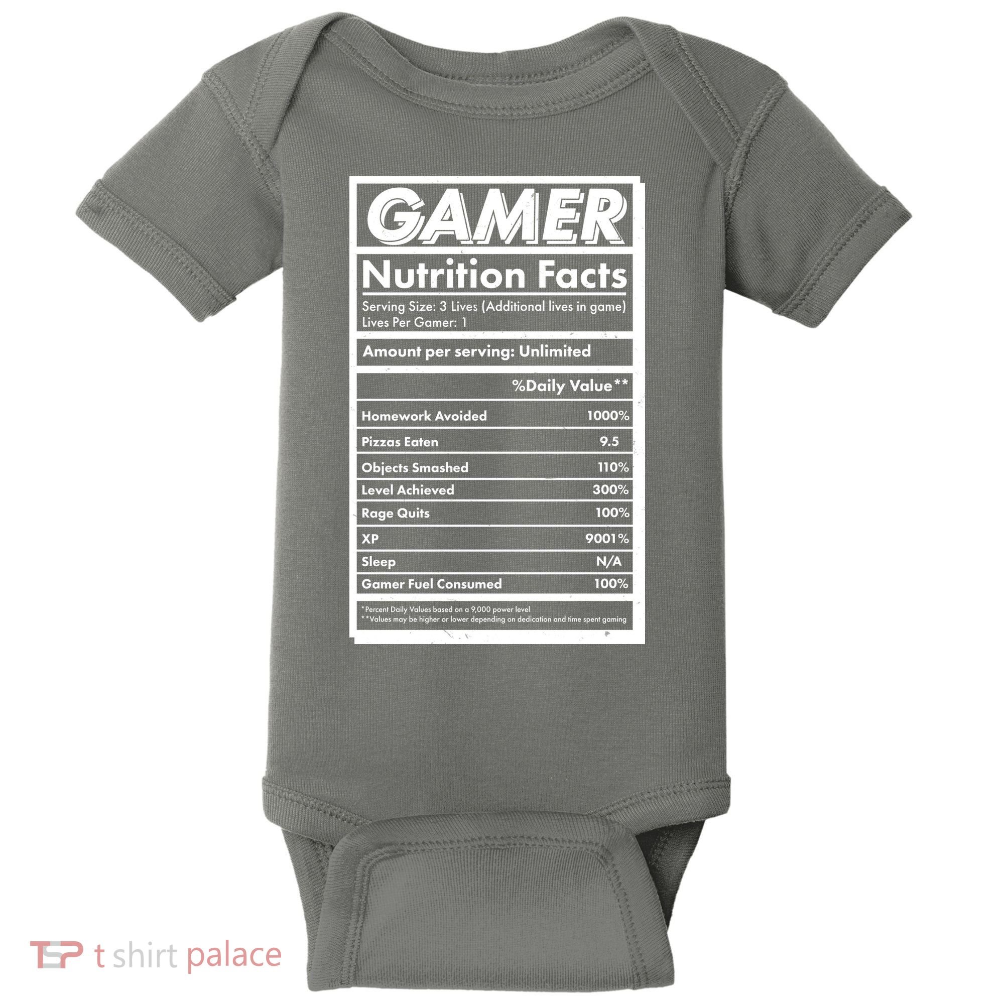 Funny Gamer Nutrition Facts Baby Bodysuit