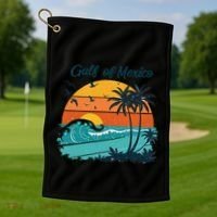 Funny Gulf Of Mexico Beach Palms Summer Vacation Golf Towel thumb 1