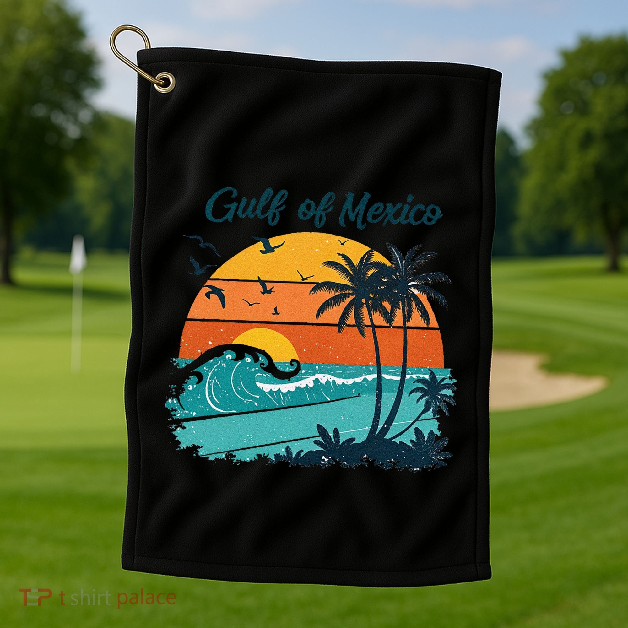 Funny Gulf Of Mexico Beach Palms Summer Vacation Golf Towel
