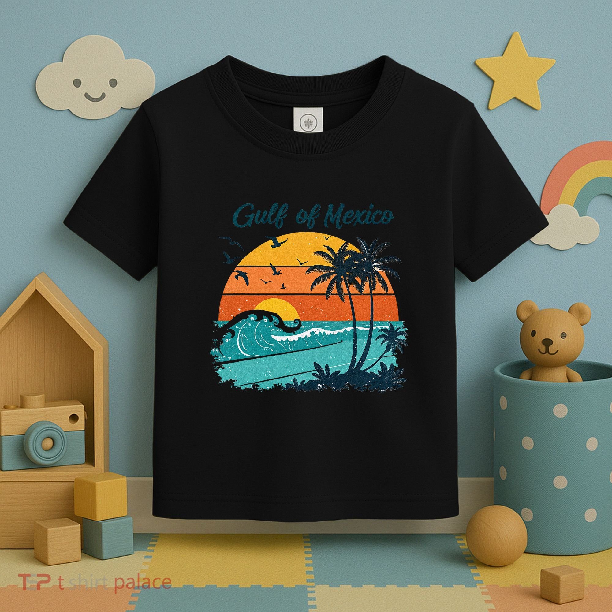 Funny Gulf Of Mexico Beach Palms Summer Vacation Toddler T-Shirt