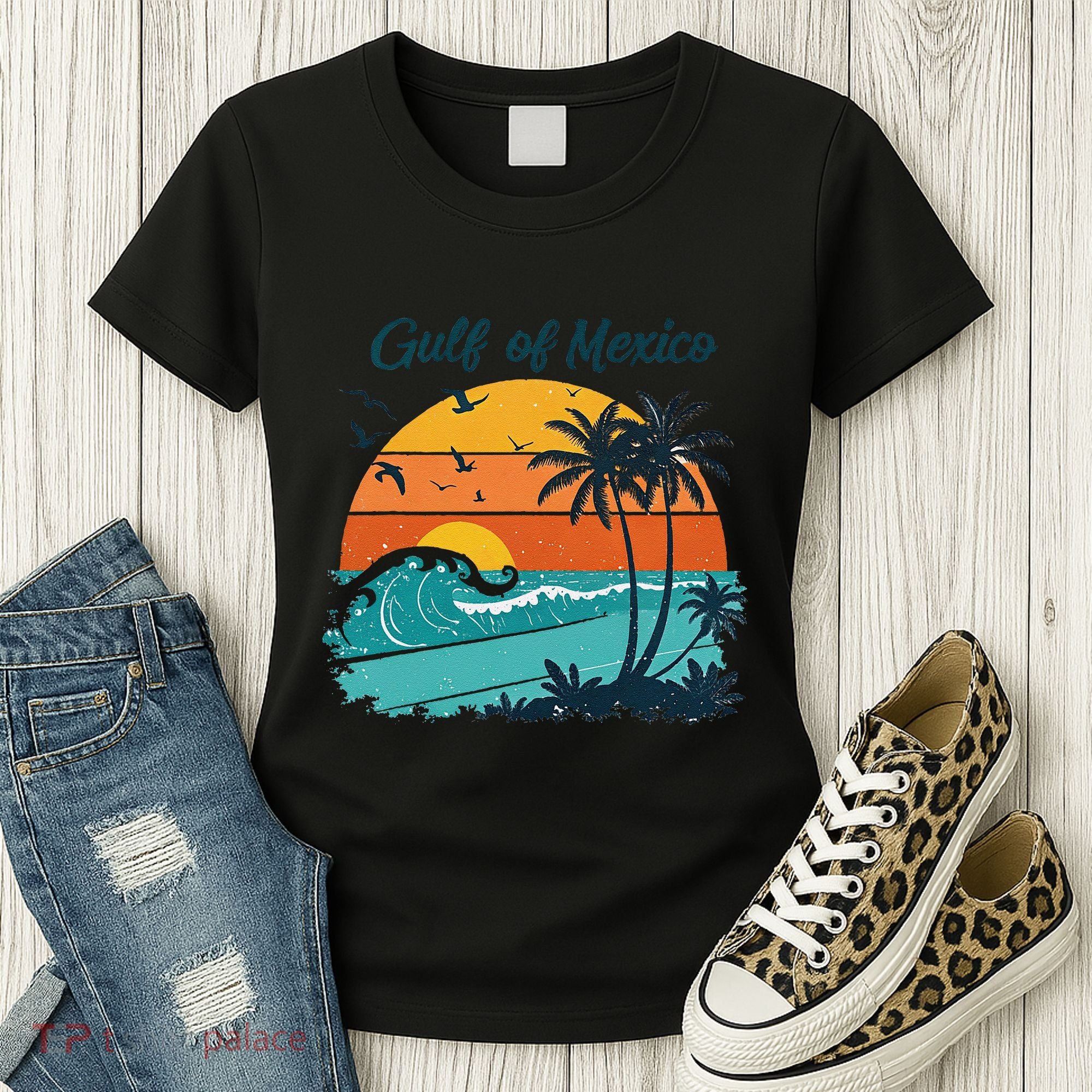 Funny Gulf Of Mexico Beach Palms Summer Vacation Women's T-Shirt