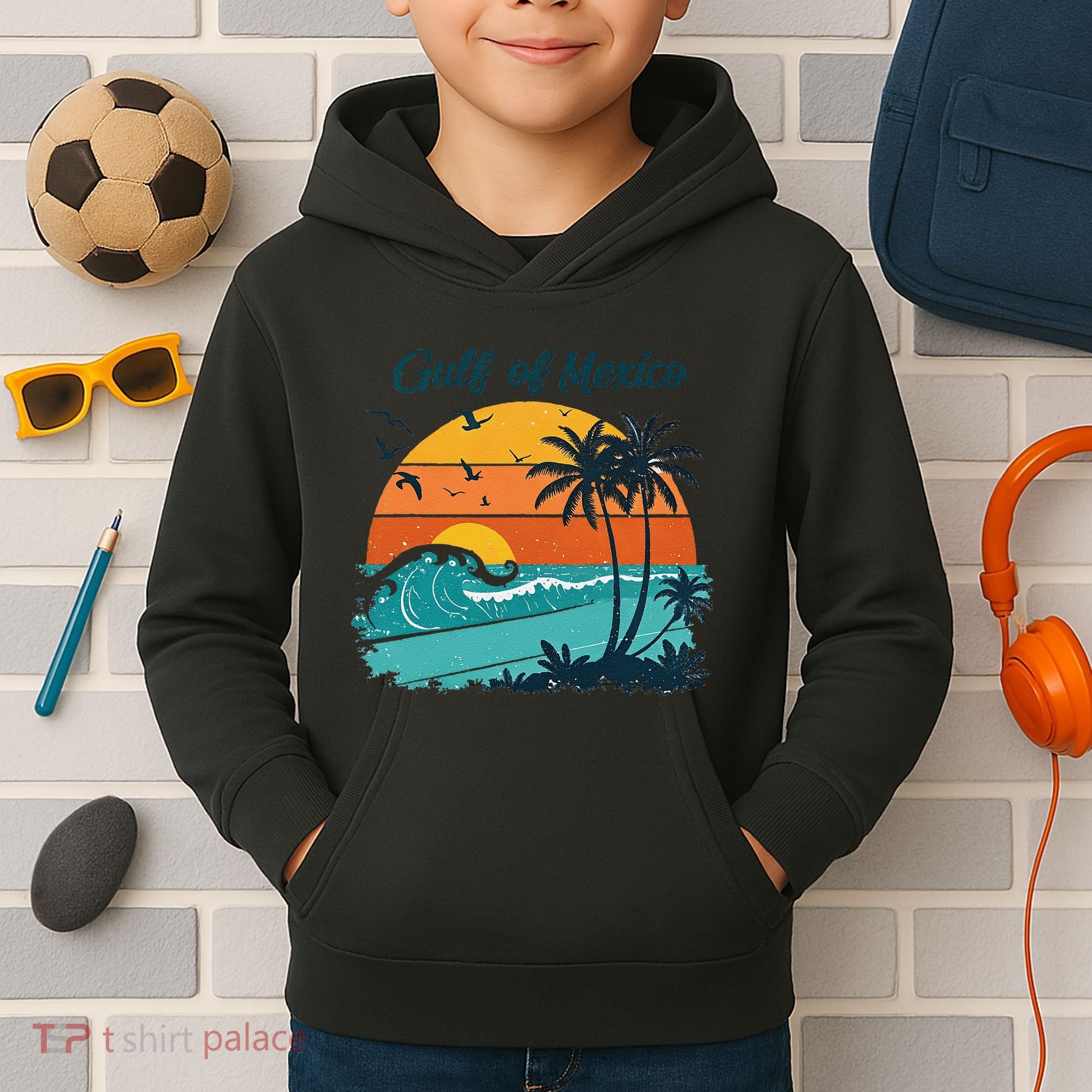 Funny Gulf Of Mexico Beach Palms Summer Vacation Kids Hoodie