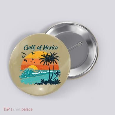 Funny Gulf Of Mexico Beach Palms Summer Vacation Button