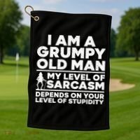Funny Grumpy Old Man Art For Dad Grandpa Old People Golf Towel thumb 1