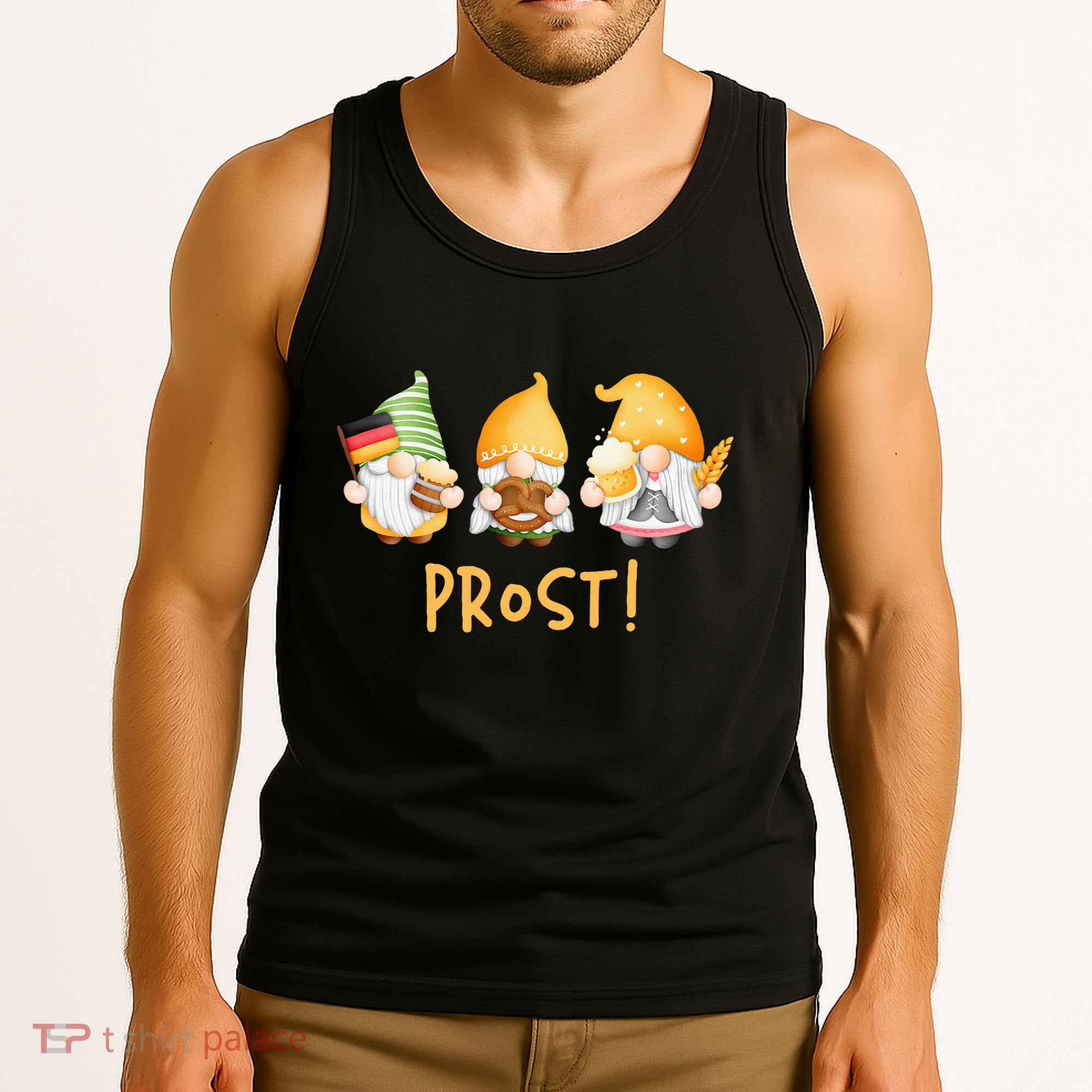 Fun Gnomes Oktoberfest Prost Beer Pretzel German Flag Tank Top