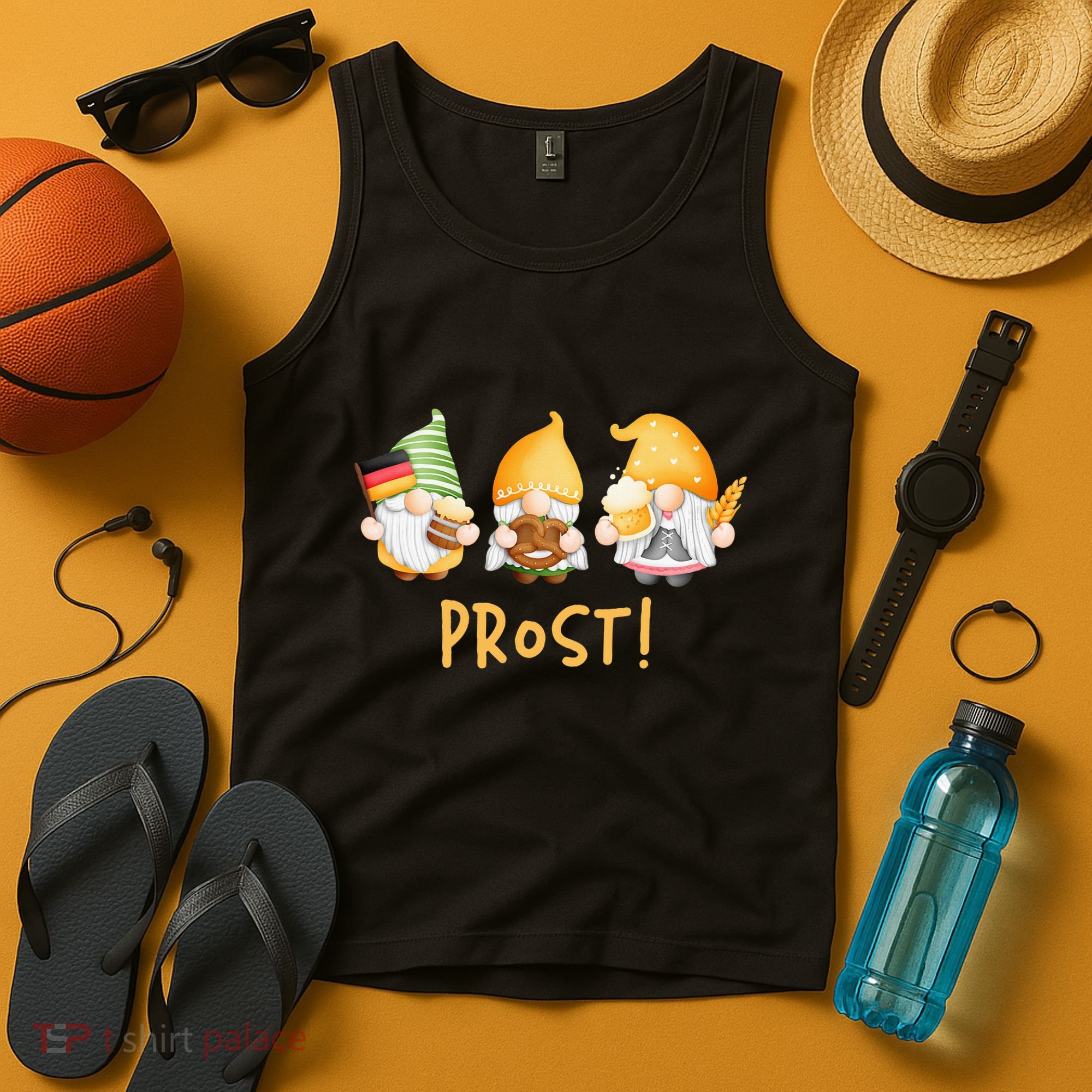 Fun Gnomes Oktoberfest Prost Beer Pretzel German Flag Tank Top