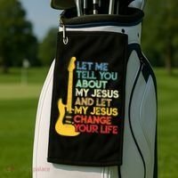Funny Guitar Player Christian Bible Gift Golf Towel thumb 2