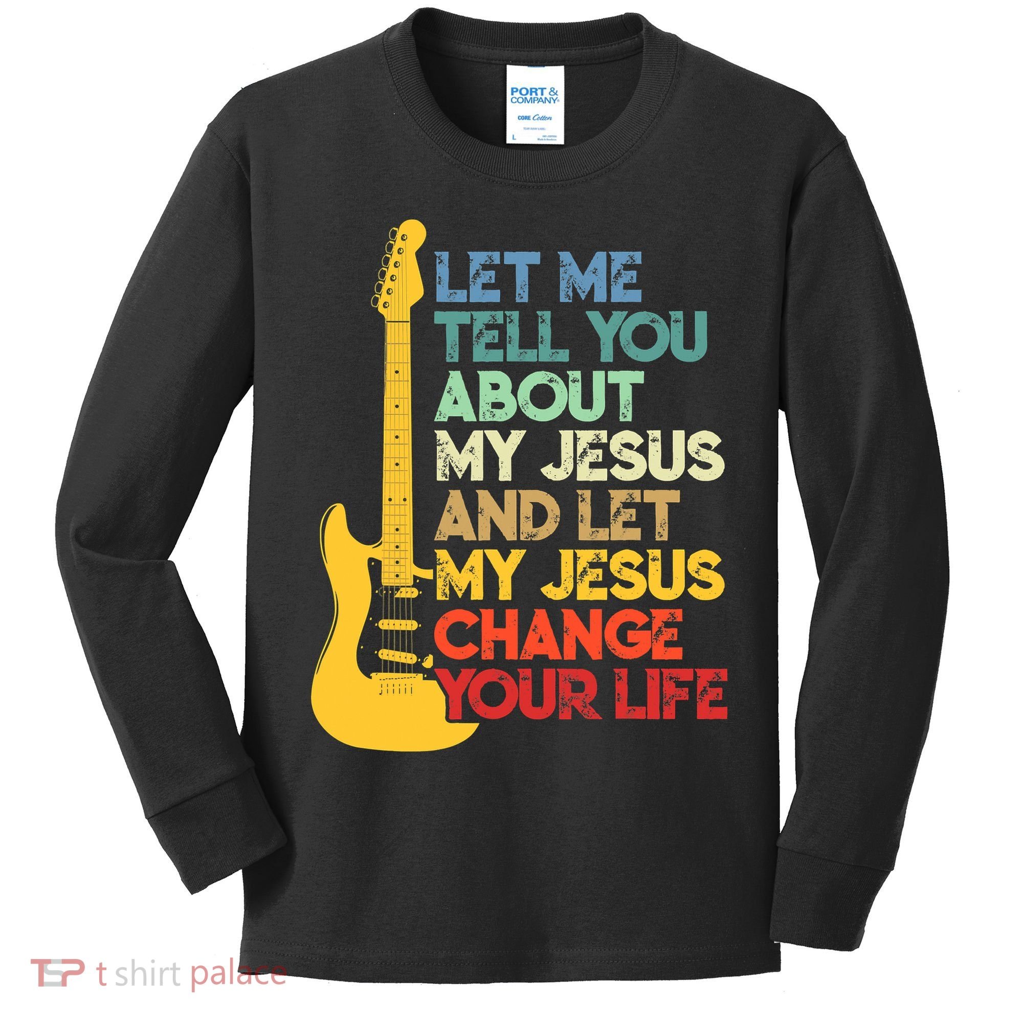 Funny Guitar Player Christian Bible Gift Kids Long Sleeve Shirt