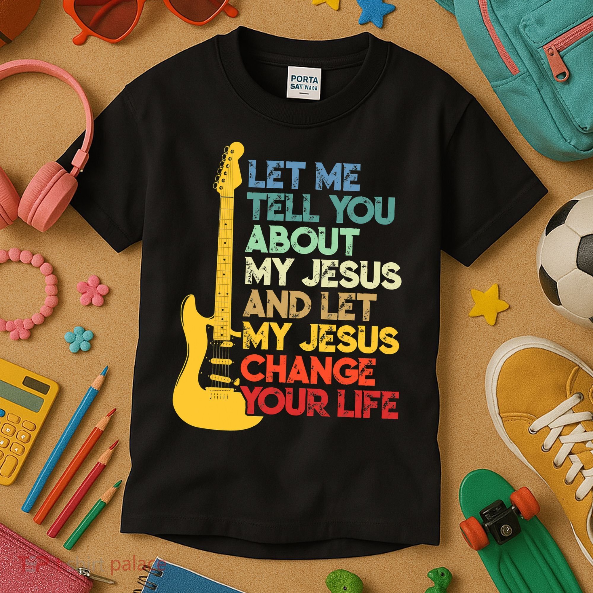 Funny Guitar Player Christian Bible Gift Kids T-Shirt