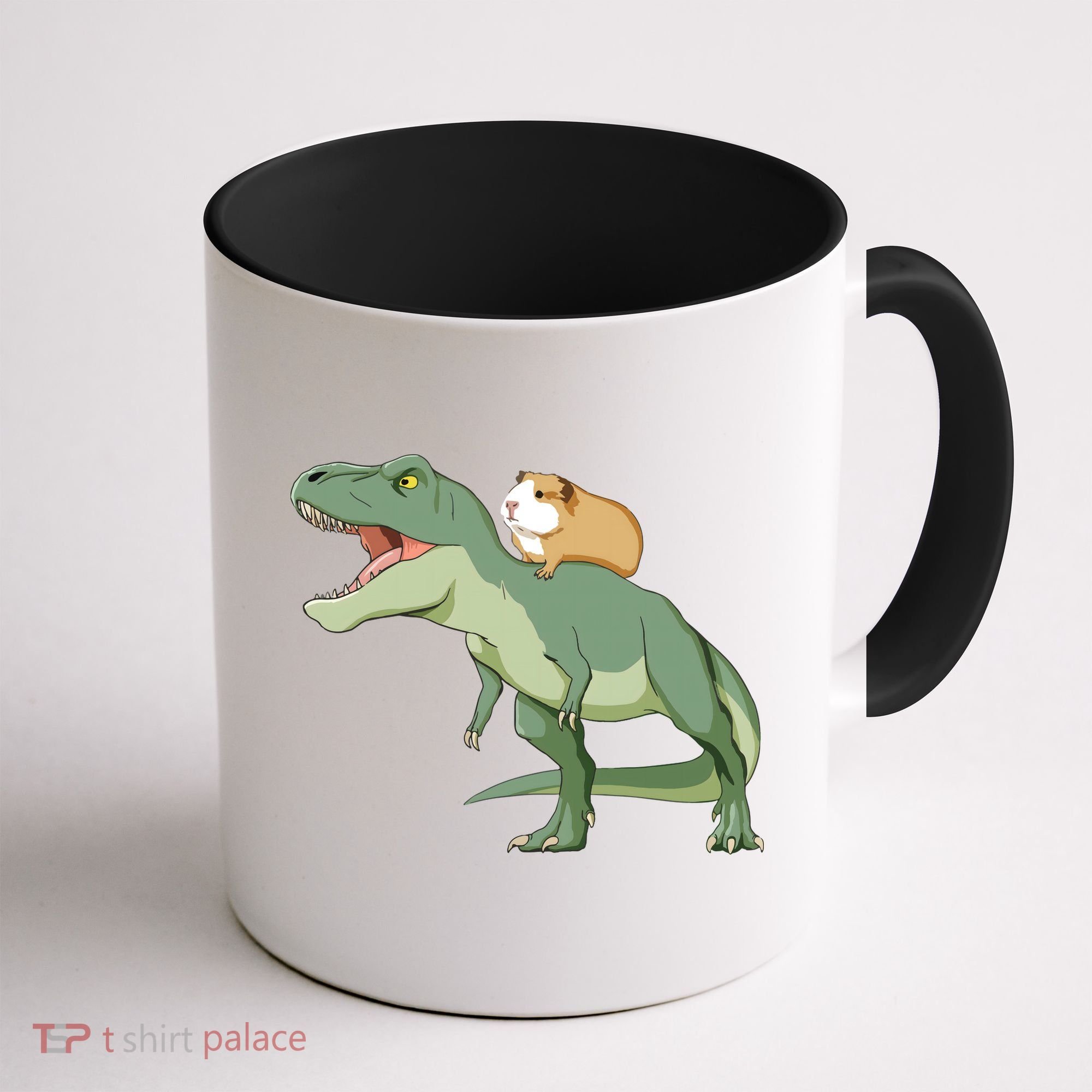 Funny Guinea Pig Riding T Rex Dinosaur Coffee Mug