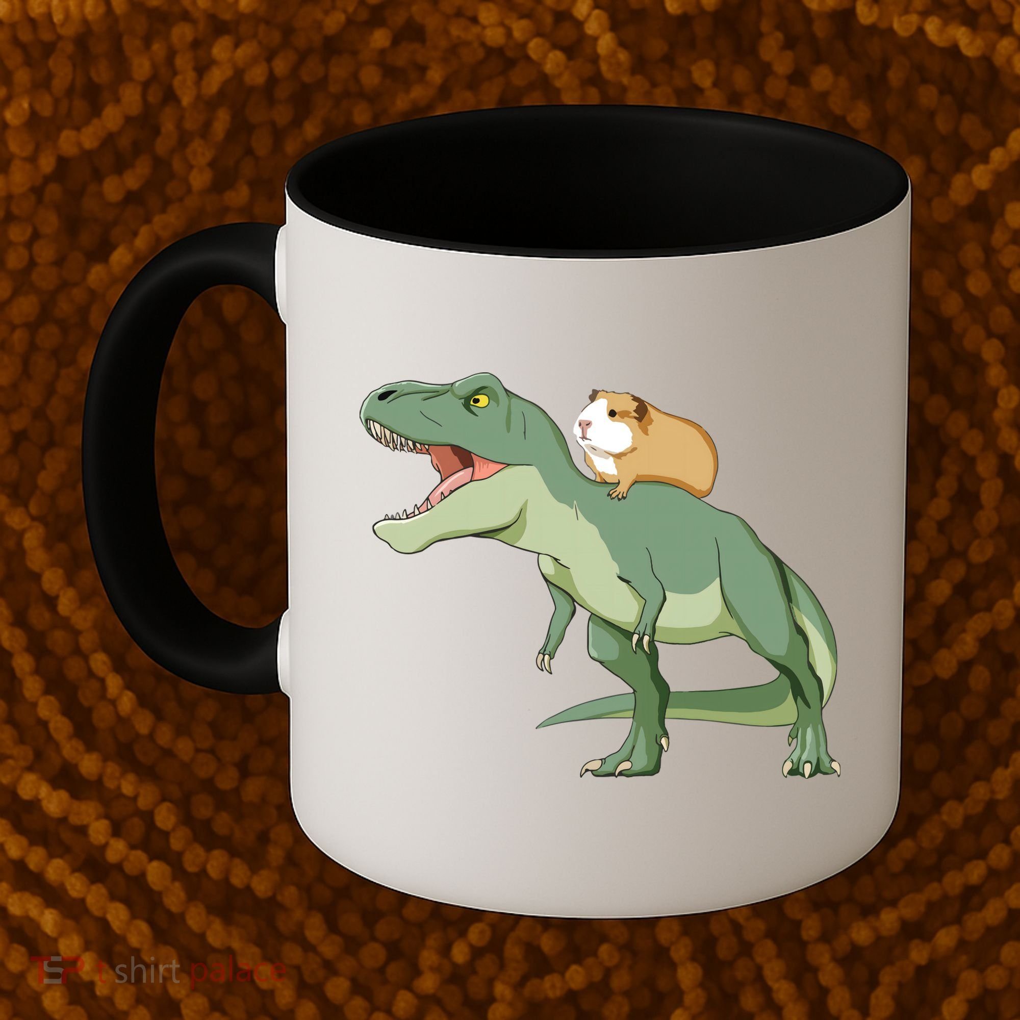 Funny Guinea Pig Riding T Rex Dinosaur Coffee Mug