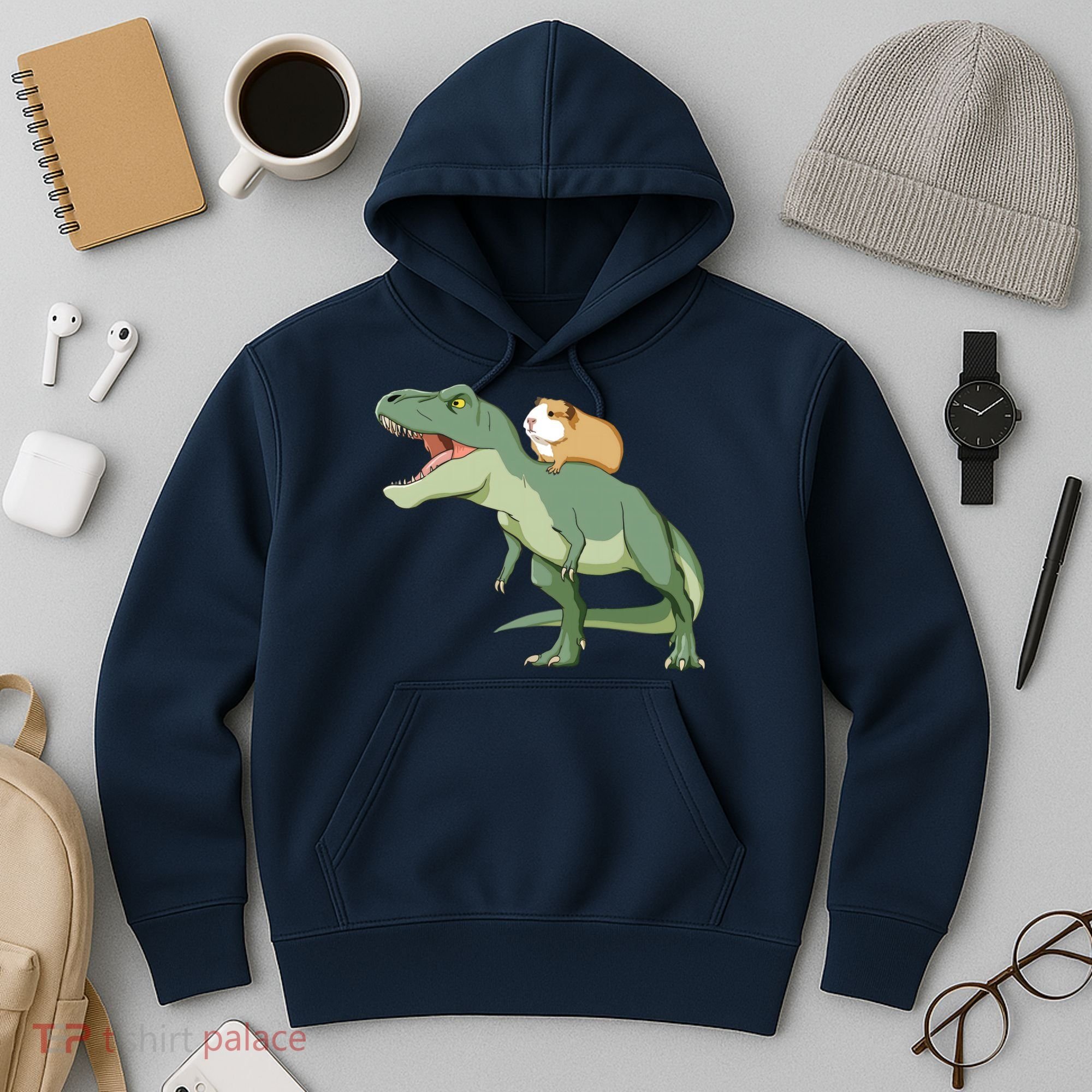 Funny Guinea Pig Riding T Rex Dinosaur Hoodie