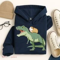 Funny Guinea Pig Riding T Rex Dinosaur Hoodie thumb 4