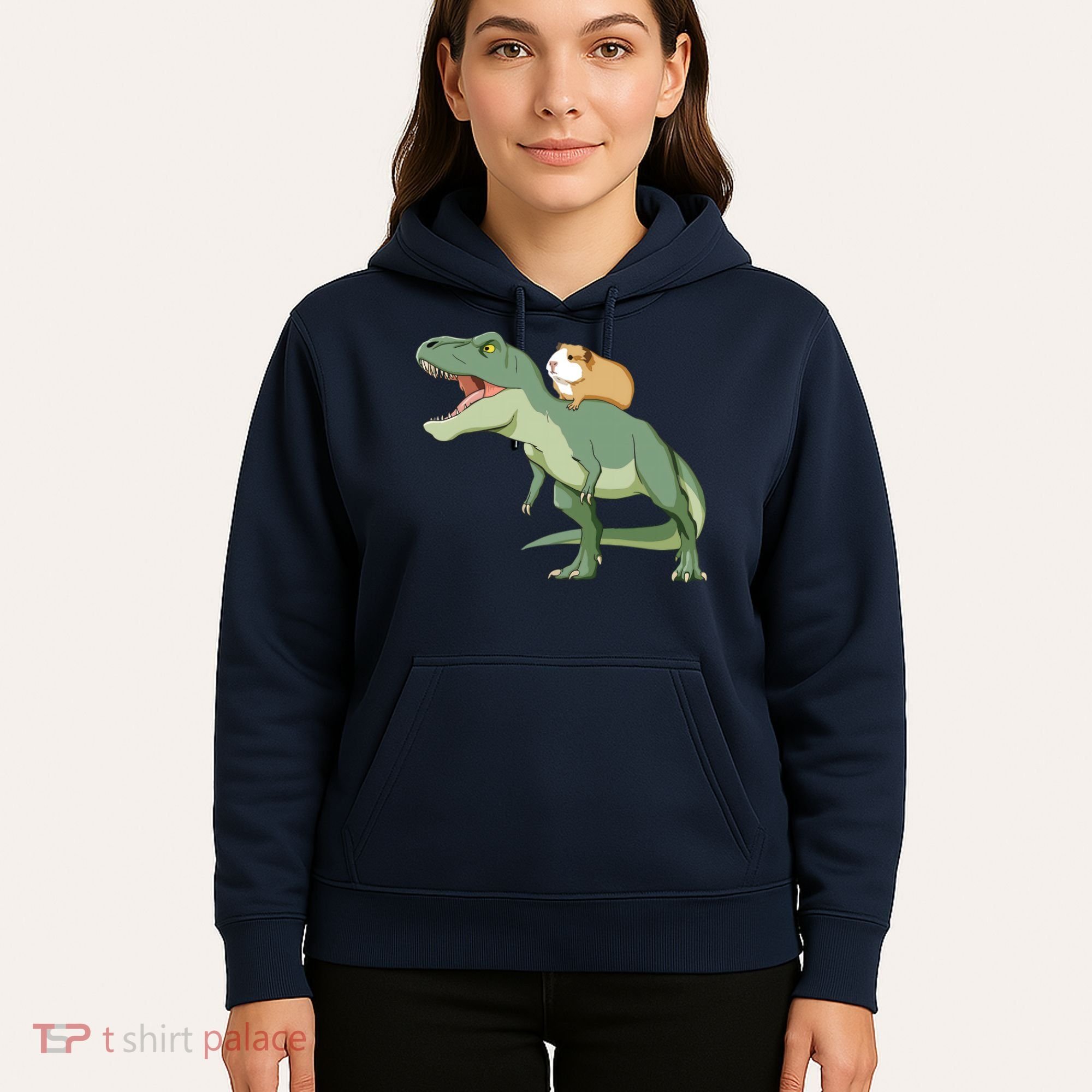 Funny Guinea Pig Riding T Rex Dinosaur Hoodie