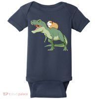 Funny Guinea Pig Riding T Rex Dinosaur Baby Bodysuit thumb 0