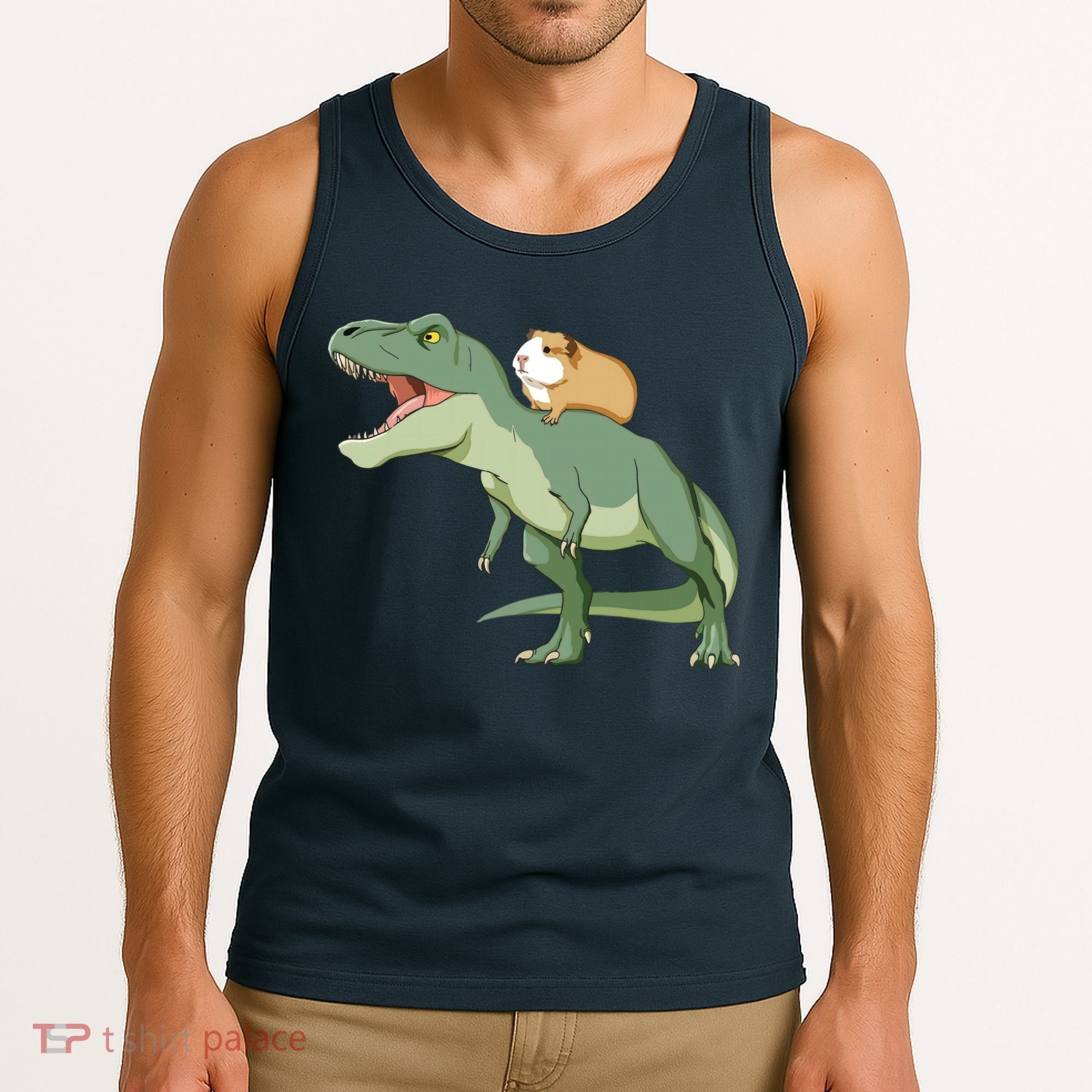 Funny Guinea Pig Riding T Rex Dinosaur Tank Top