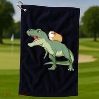 Funny Guinea Pig Riding T Rex Dinosaur Golf Towel thumb 1