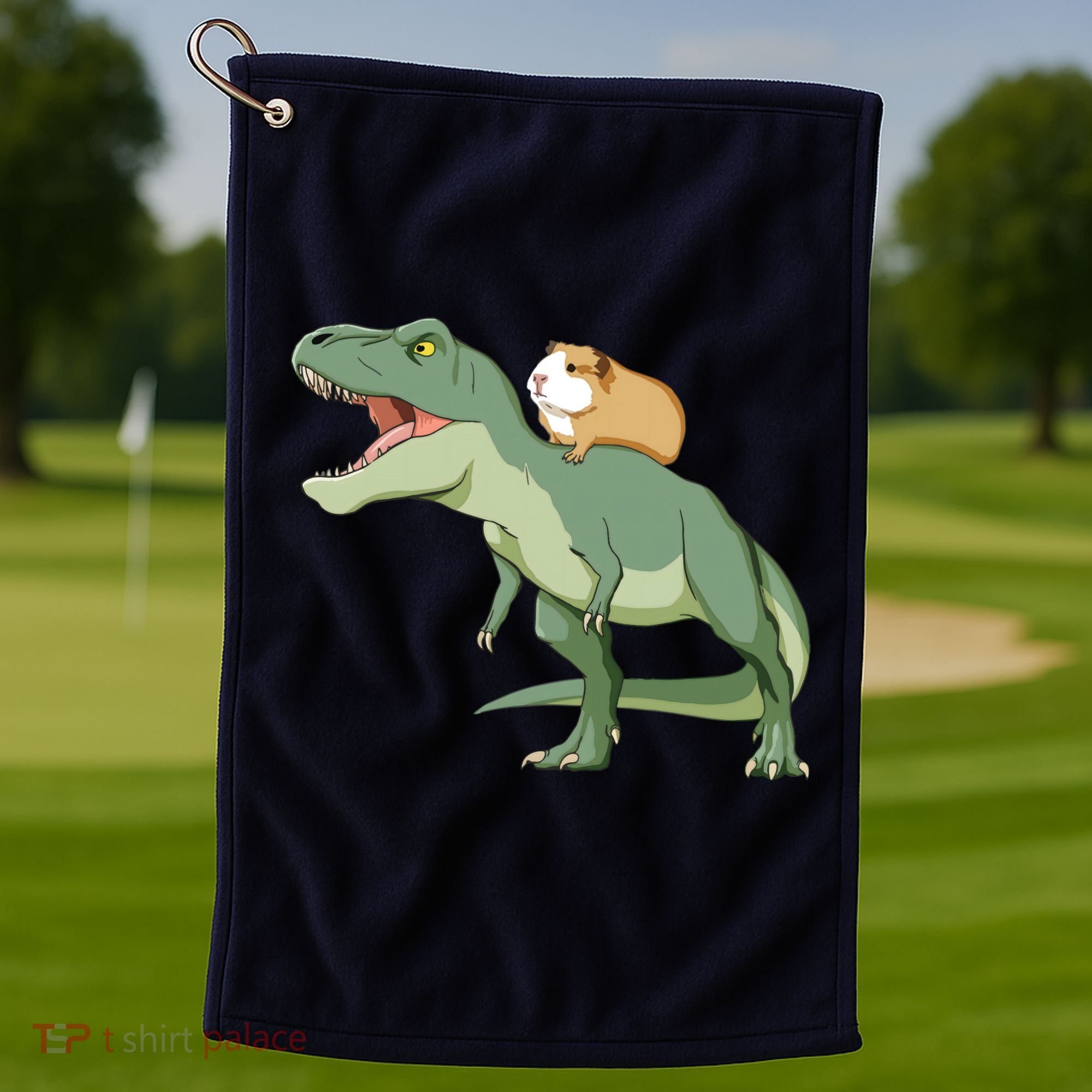 Funny Guinea Pig Riding T Rex Dinosaur Golf Towel