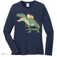 Funny Guinea Pig Riding T Rex Dinosaur Women's Long Sleeve Shirt thumb 0