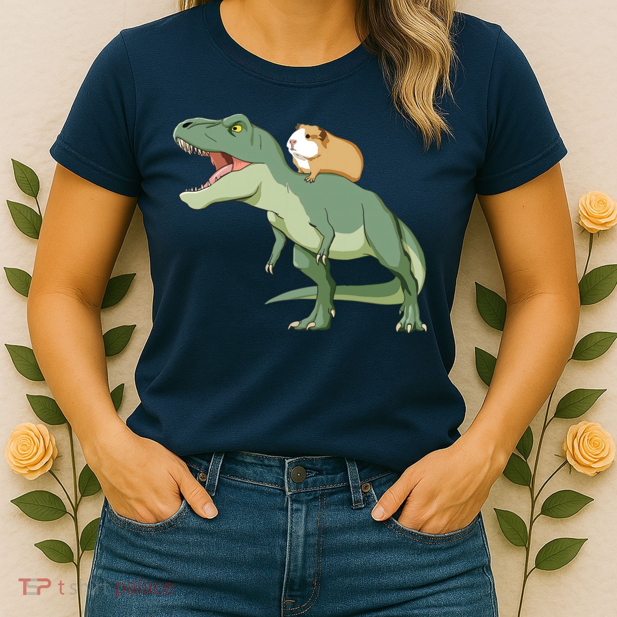 Funny Guinea Pig Riding T Rex Dinosaur Women's T-Shirt