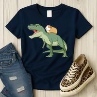 Funny Guinea Pig Riding T Rex Dinosaur Women's T-Shirt thumb 3