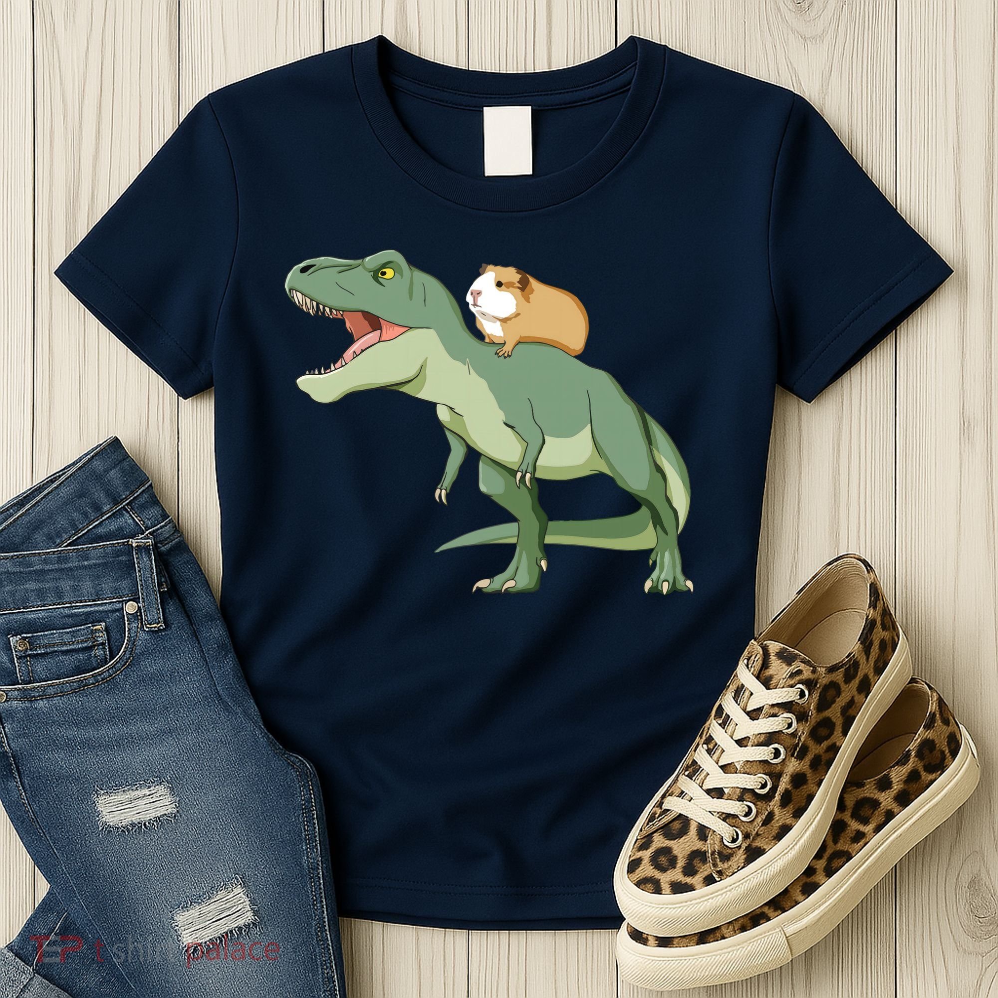Funny Guinea Pig Riding T Rex Dinosaur Women's T-Shirt