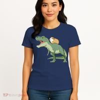 Funny Guinea Pig Riding T Rex Dinosaur Women's T-Shirt thumb 4