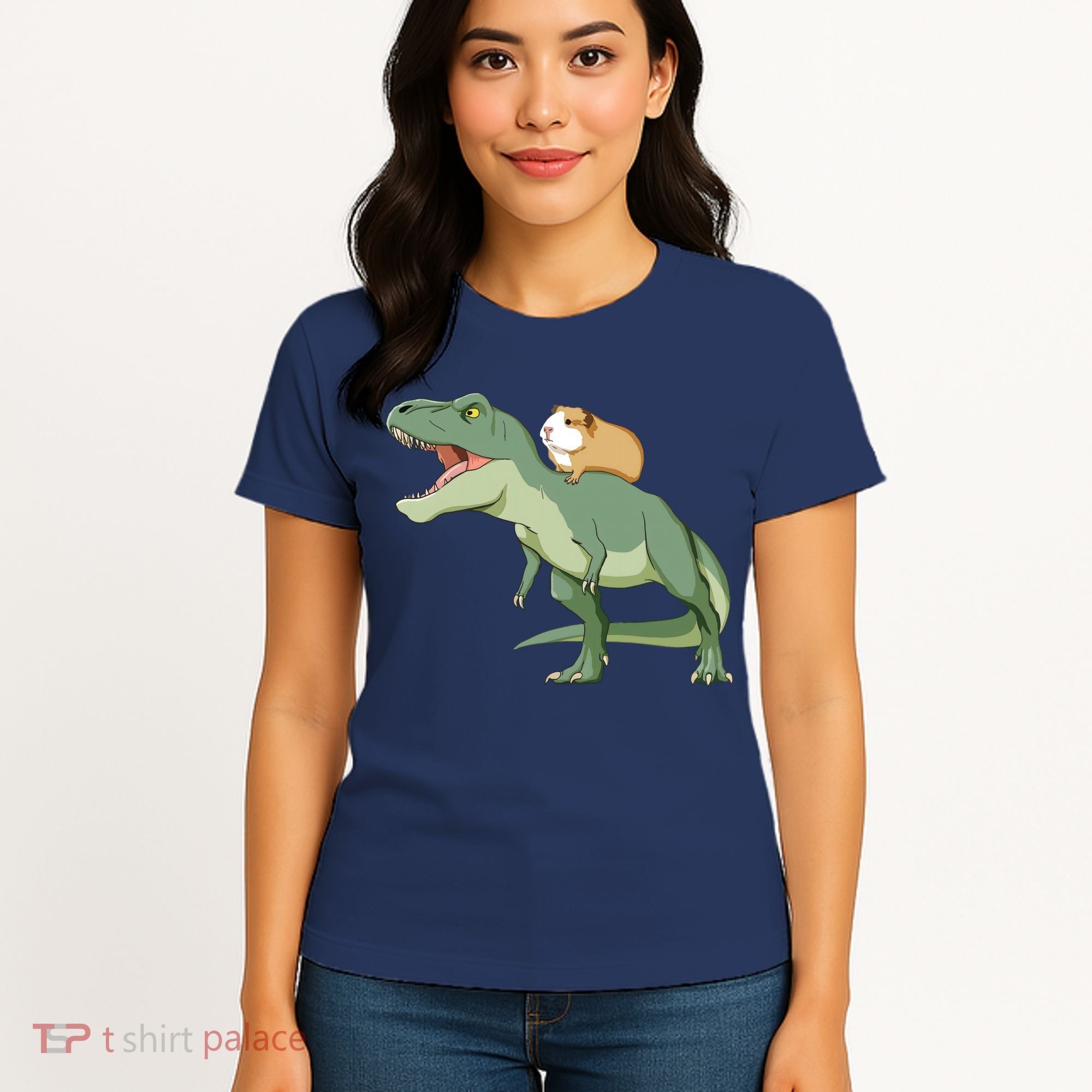 Funny Guinea Pig Riding T Rex Dinosaur Women's T-Shirt