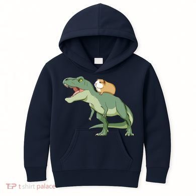 Funny Guinea Pig Riding T Rex Dinosaur Kids Hoodie