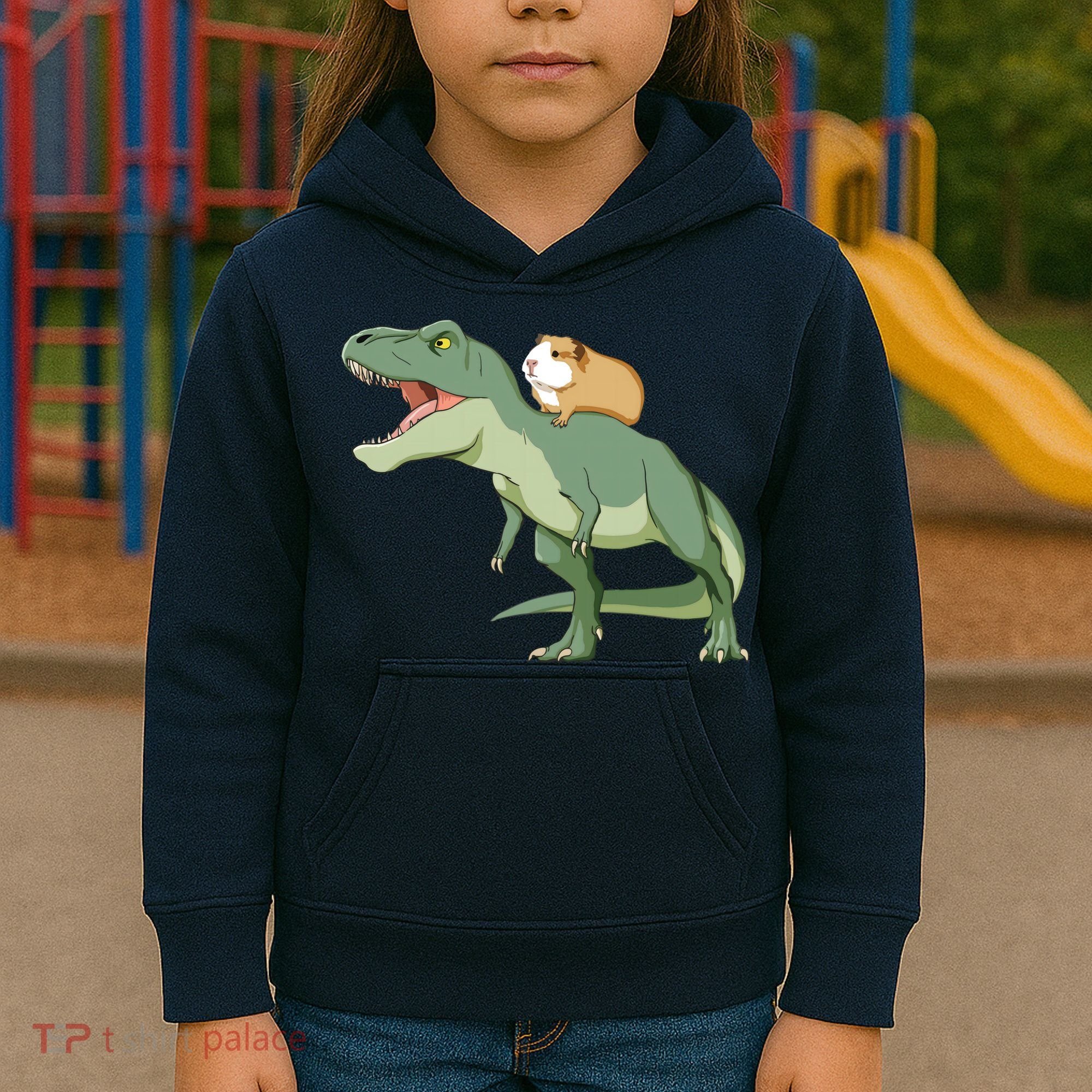 Funny Guinea Pig Riding T Rex Dinosaur Kids Hoodie