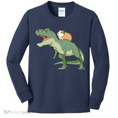 Funny Guinea Pig Riding T Rex Dinosaur Kids Long Sleeve Shirt
