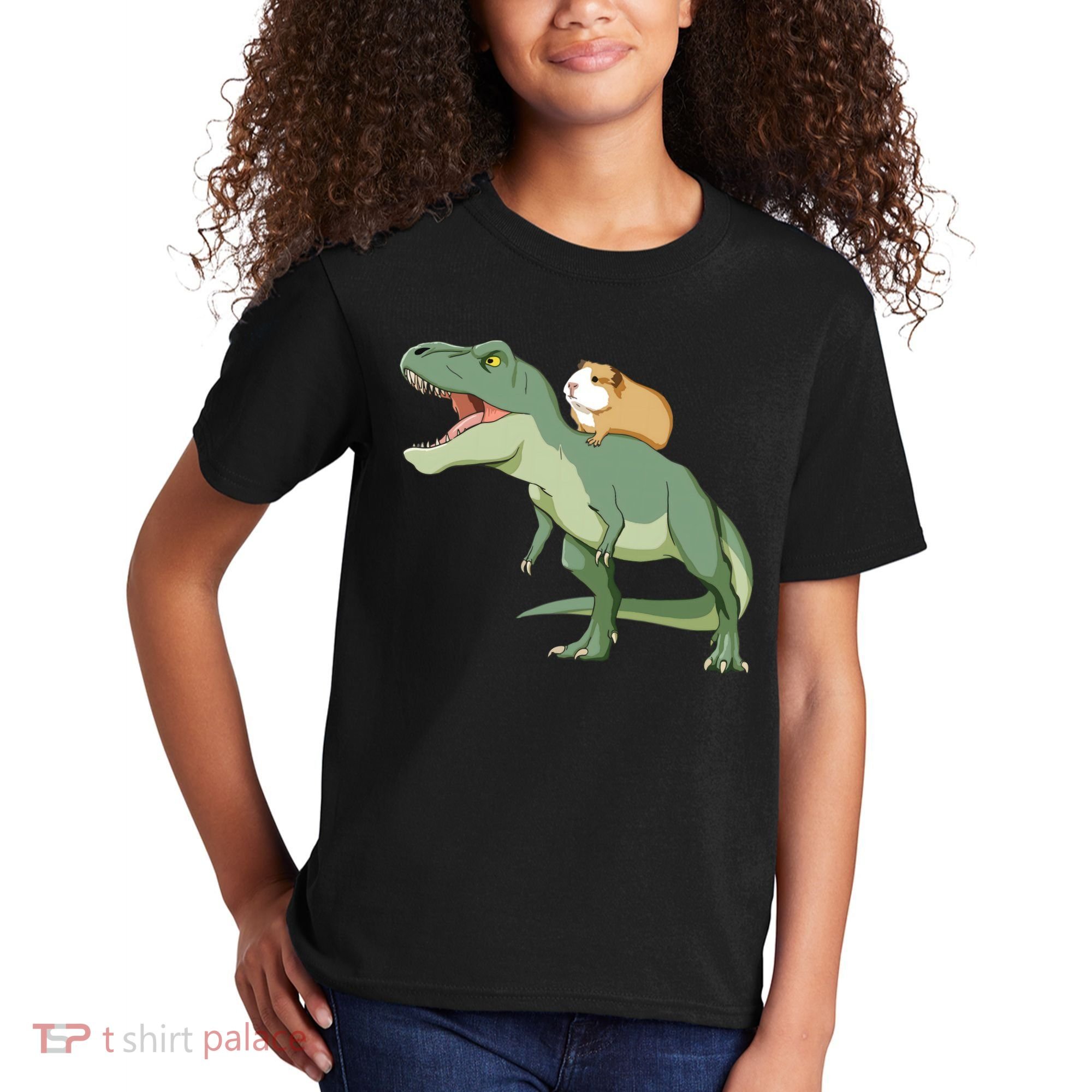Funny Guinea Pig Riding T Rex Dinosaur Kids T-Shirt