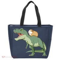 Funny Guinea Pig Riding T Rex Dinosaur Tote Bag thumb 0
