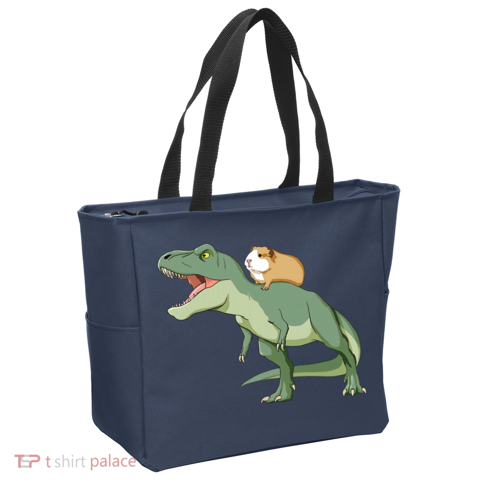 Funny Guinea Pig Riding T Rex Dinosaur Tote Bag