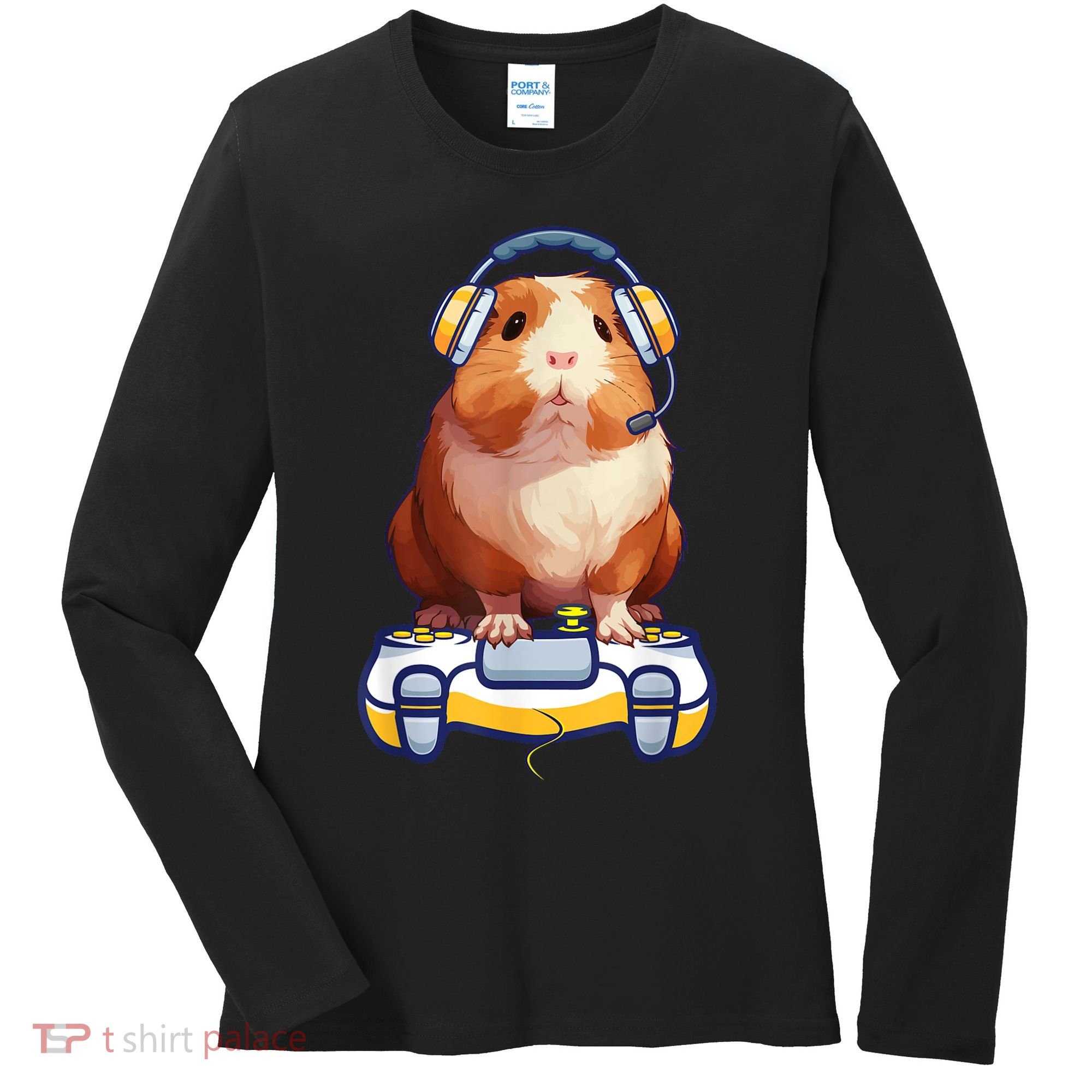 Funny Guinea Pig And Video Gamer Lover Fluffy Cavy Gamers Women's Long Sleeve Shirt